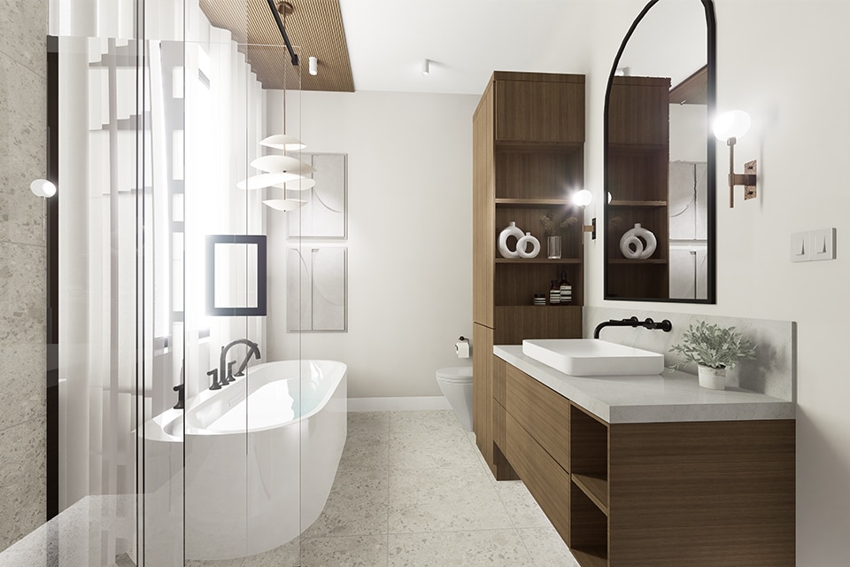 Design intérieur - Plan 3D réaliste - Rénovation d'une salle de bain.